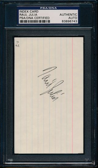 Raul Julia Index Card Psa/dna Certified Authentic Auto Autograph Signed 6743