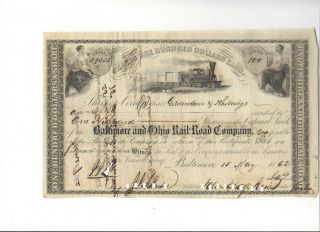 Johns Hopkins Signed Civil War Era B&o Railroad Stock Certificate 1862