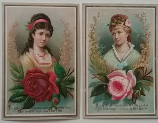 2 Lovely Antique Embos Chromo Victorian Christmas/new Year Cards.  Each 10.  5x7cm