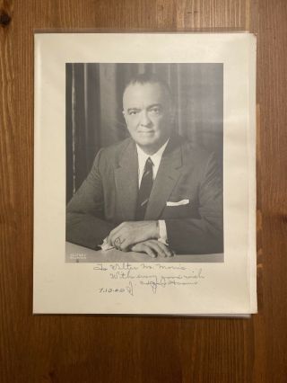 J.  Edgar Hoover Signed Photo 8x10 Matted Dated 7/13/1962 Fbi Director