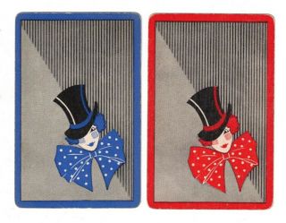 Swap Cards / Playing Cards Set Of 2 Vintage Collectable - Pair Lady With Top Hat