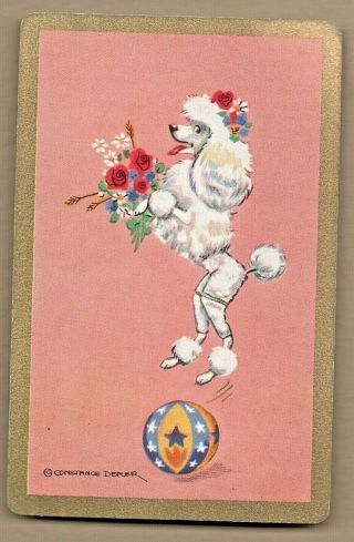 Swap Card Dogs Vintage Playing Card Circus Poodle Gold Border