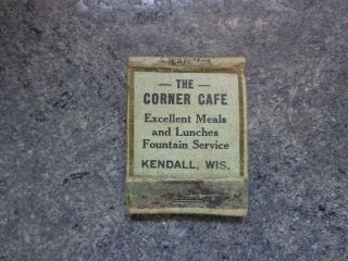 Old Matchbook Kendall Wisconsin Wi The Corner Cafe Fountain Service 1930 