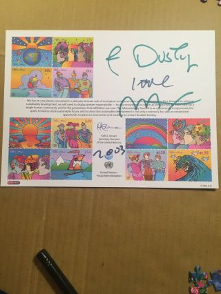 Artist Peter Max Signed/autographed United Nations Postal Card Announcement 2003