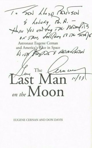 Apollo 17 Astronaut Gene Cernan Signed Page From The Last Man On The Moon