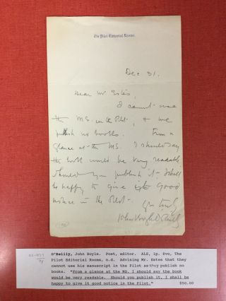 John Boyle O’reilly Hand Written Signed Letter - Irish Poet,  Editor Of The Pilot