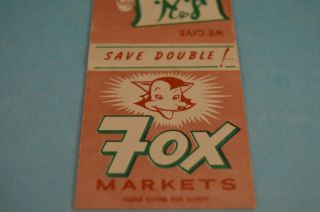 FOX MARKETS S.  & H.  Green Stamps FS Matchcover ADDITIONAL MATCH COVERS=FREE SHIP 3