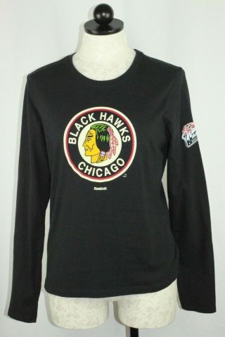 Reebok Chicago Blackhawks Large Nhl Winter Classic Wrigley 2009 Black Tshirt