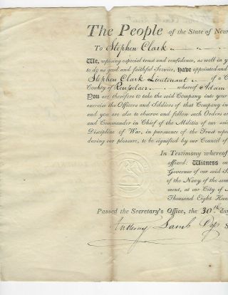 1809 YORK signed Militia Appointment Daniel D Tompkins 6th Vice President 2