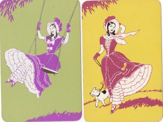 Petticoat Ladies,  On Swing & Walking Dog Swap Cards