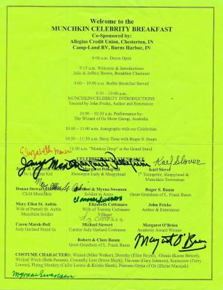 Wizard Of Oz Munchkins - Breakfast Celebration Signed By 9