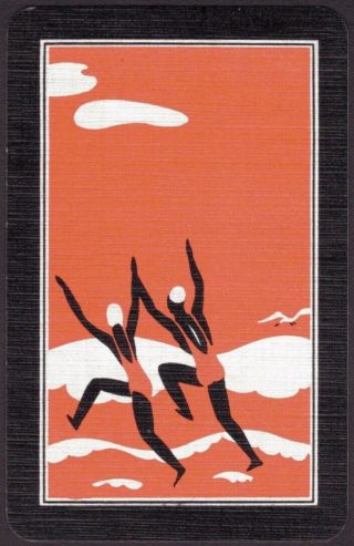 Playing Cards 1 Single Card Old Vintage Art Deco Beach Girls Jumping Waves B