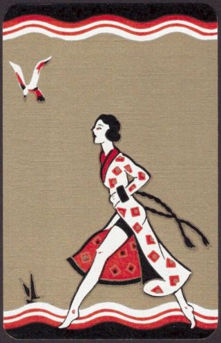 Playing Cards Single Card Old Vintage Art Deco Beach Girl,  Seagull Picture