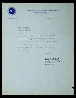 Hand Signed Letter From Astronaut Alan B.  Shepard 1964 Re: Surgery