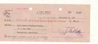J.  Paul Getty Signed 3.  5x8.  5 Check September 17,  1947