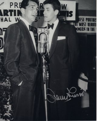 Jerry Lewis Autographed 8x10 Photo At Microphone With Dean Martin