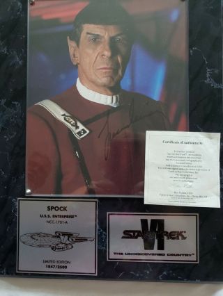 Star Trek Vi Leonard Nimoy Spock Autograph Signed Photo Plaque Le 1847/2500