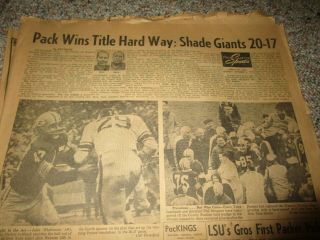 1961 Green Bay Packers Win Championship Newspaper