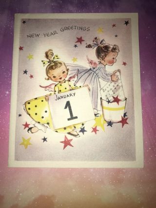 Vtg 1940’s “new Year Greetings” Card French Fold Made In Usa