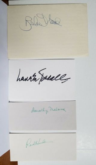 Rock Hudson Lauren Bacall Robert Stack Dorothy Malone Autographed Index Cards