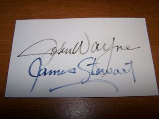 Authentic Hand Signed Autographed Index Card By John Wayne & James Stewart