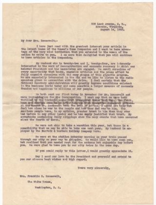 Eleanor Roosevelt - U.  S.  First Lady,  FDR - Signed Letter (TLS),  1933 2