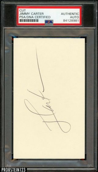 President Jimmy Carter Signed 3x5 Cut Autographed Psa/dna Auto