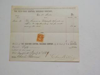 Antique Document 1867 York Central Railroad Company Revenue Stamp Vtg
