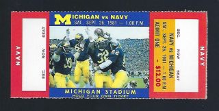 1981 Ncaa Navy Midshipmen @ Michigan Wolverines Full Football Ticket