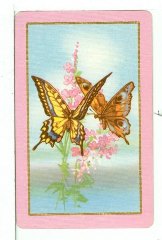 Single Vintage Playing Card Pin Up " Butterflies " Pink Border