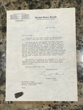 Prescott Bush (d.  1972) Signed Us Senate Letter 1954 - Father Of George Hw Bush