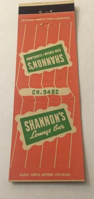 Vintage Matchbook Cover Matchcover Shannon’s Lounge Bar Cleveland Oh