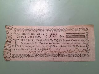 1796 City Of Washington D.  C.  Canal Lottery Ticket Signed By Daniel Carroll