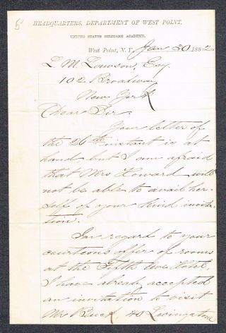 Oliver O Howard/union Civil War General/1882 Signed Letter West Point