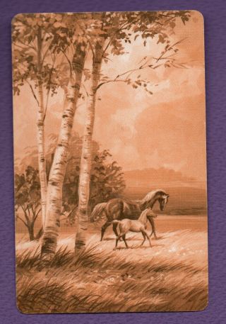 Swap Card Horse & Foal Vintage Playing Card 1970s Orange