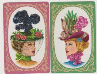 Swap/playing Cards Ladies Wearing Fancy Hats - Vintage Pair