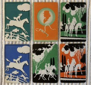 6 Vintage Playing Cards Horses People/riding/jumping/dog Silhouettes