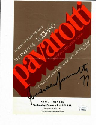 Luciano Pavarotti Signed Program Cover 1977 Jsa