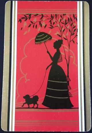 Playing Cards 1 Single Card Old Vintage Art Deco Parasol Girl Walk Dog Picture B