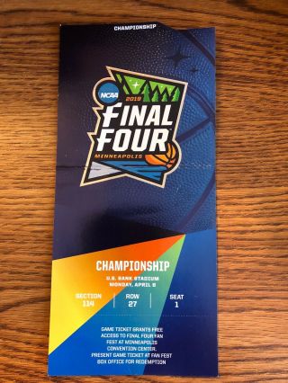 2019 Final Four Basketball Championship Virginia Cavaliers Texas Tech Ticket Cre