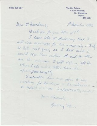 Letter Signed By Rear Admiral B C G Place Vc Holder
