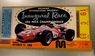 Indianapolis Indy 500 1968 Michigan International Speedway Inaugural Race Ticket