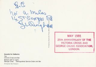 Postcard Signed By Alfred Miles Gc Holder Awarded 1940 Hms Saltash Rn
