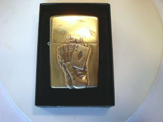 1997 Brass Zippo " Full House " Poker Hand Lighter