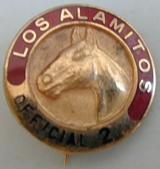 Gold Metal Pin Back Badge Los Alamitos Race Track Cypress California Very Rare