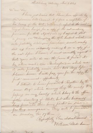 William Slade Governor Of Vt Us Congressman 1823 Autograph Letter Signed - Als