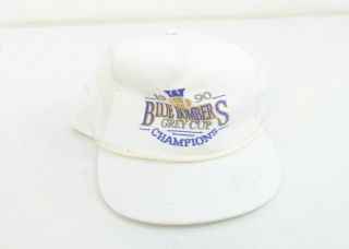 Vintage 1990 Winnipeg Blue Bombers Grey Cup Champions Snapback Hat White Cfl