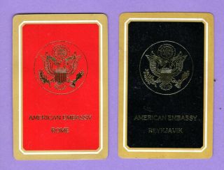2 Single Swap Playing Cards American Embassy Rome & Reykjavik Gold Eagle Vintage
