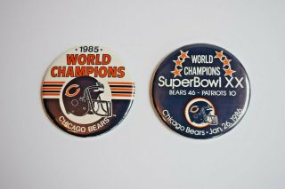 Chicago Bears World Champions 1985 & 1986 (2) Buttons 3.  25 " Pin Backs