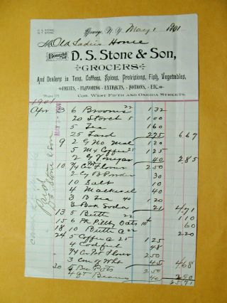 1901 D.  S.  Stone & Son Grocers,  Etc. ,  Oswego,  N.  Y.  Business Invoice
